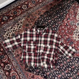 Zara Red and Black Plaid Fringe Top